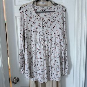 Denver Hayes Cream Long-Sleeve Tunic with Red Floral Print